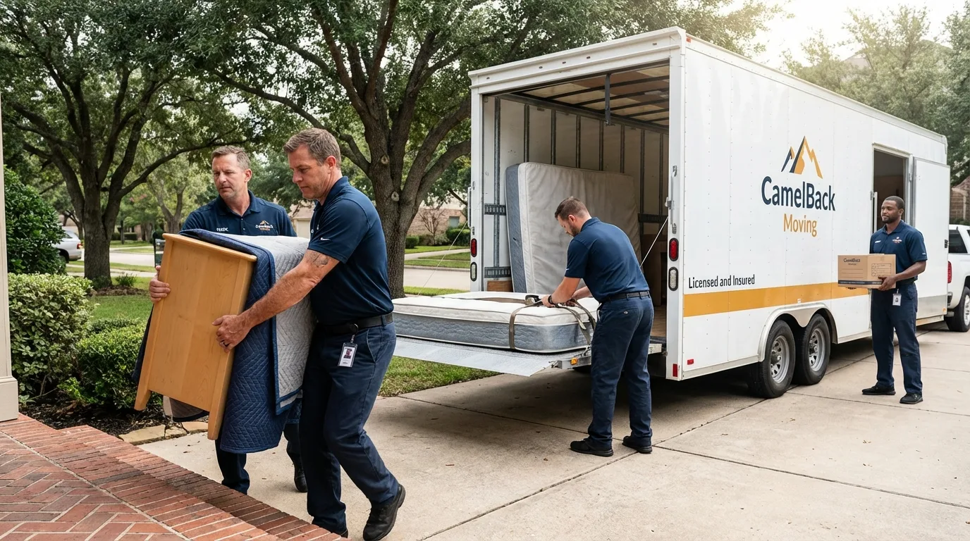 Crew loading residential truck for cross-state move from Northfield, OH