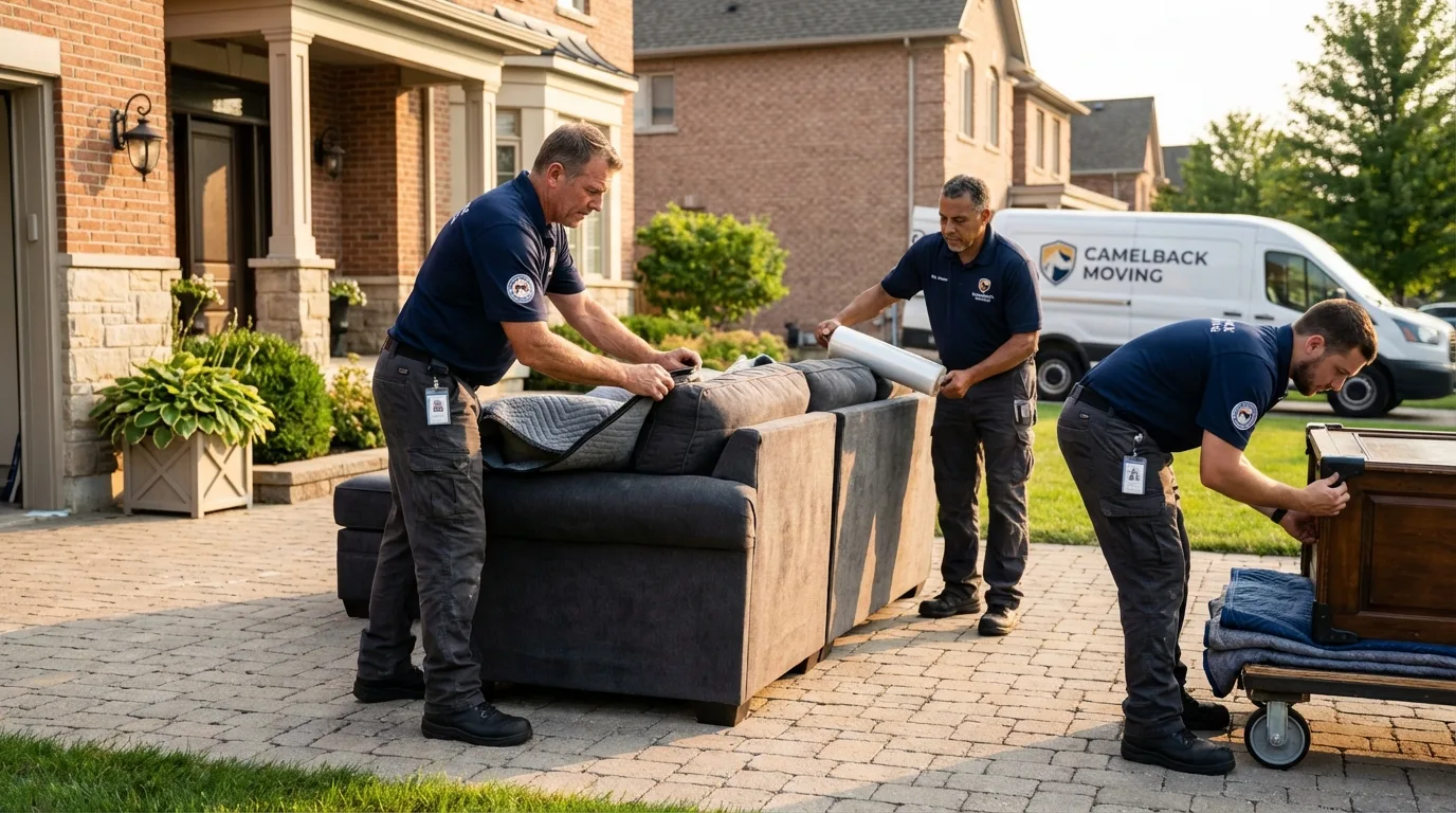 Large estate moving crew wrapping furniture in Northfield, OH